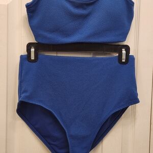 Old Navy Womans Royal Blue High Waisted Two Piece Swim Suit
